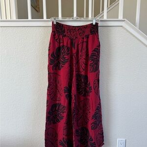 Red and Black Hawaiian Print Flared Pants